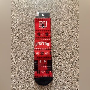 Boston University Terriers themed Strideline socks holiday sweater" pattern NWT